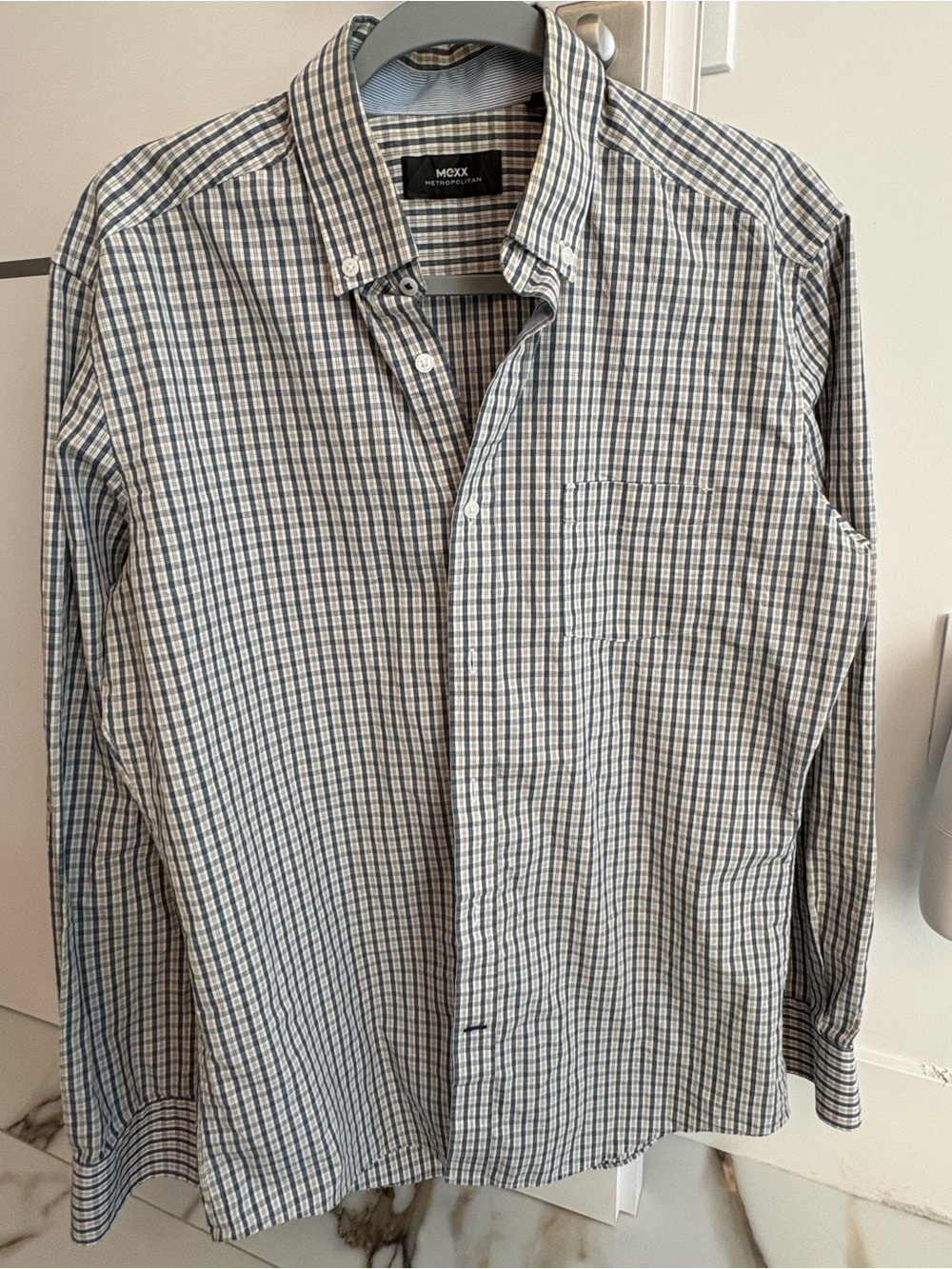 Mexx Men's Blue and White Plaid Button-Down Shirt